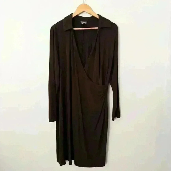 J Jill Wearever Faux Wrap Dress Long Sleeve Brown Sz Large Modest Quiet Luxury - Picture 1 of 6